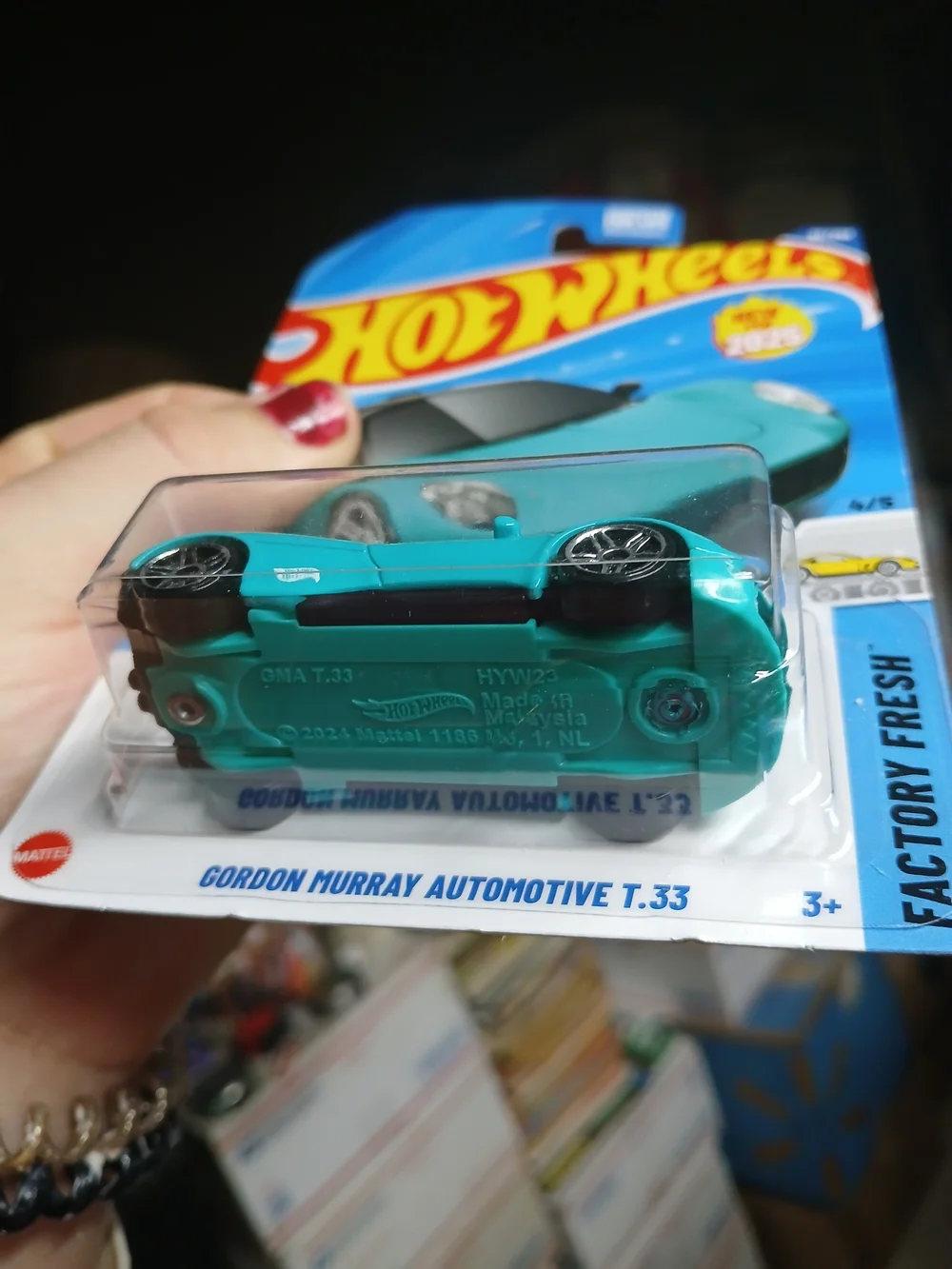 teal Hot Wheels Gordon Murray Automotive T.33 from the 2025 Factory Fresh series